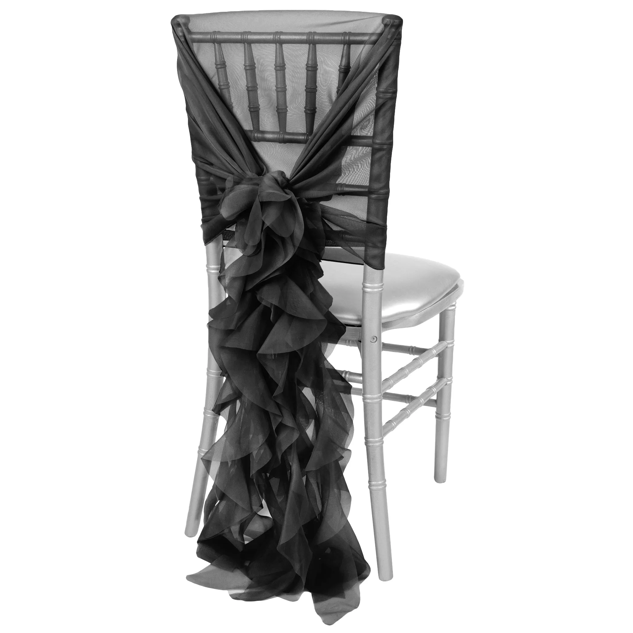 1 Set of Soft Curly Willow Ruffles Chair Sash & Cap - Black