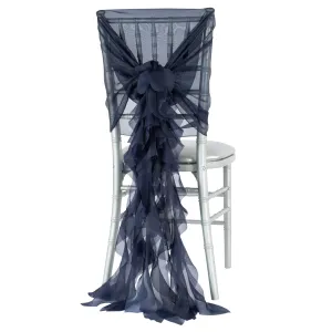 1 Set of Soft Curly Willow Ruffles Chair Sash & Cap - Navy Blue