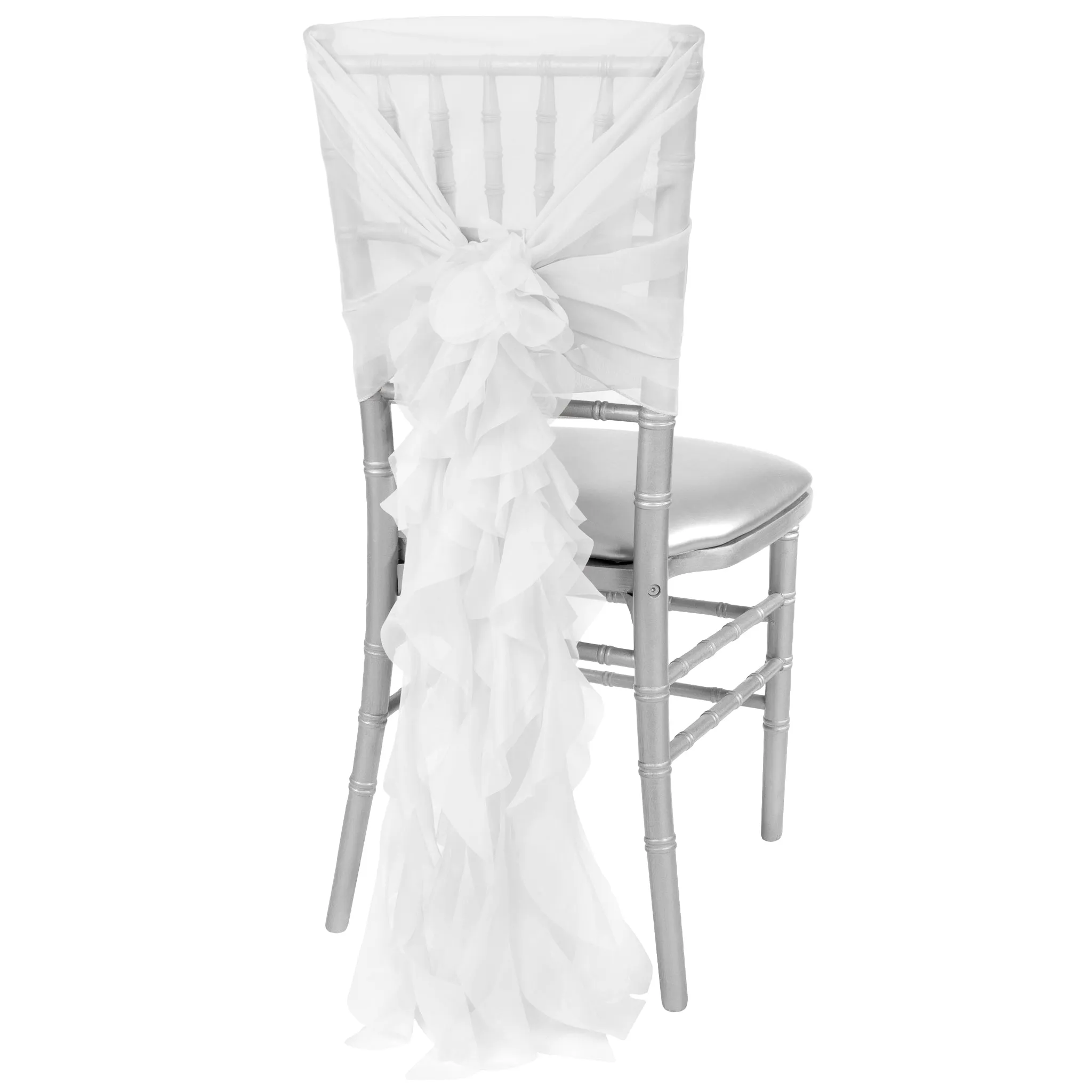 1 Set of Soft Curly Willow Ruffles Chair Sash & Cap - White