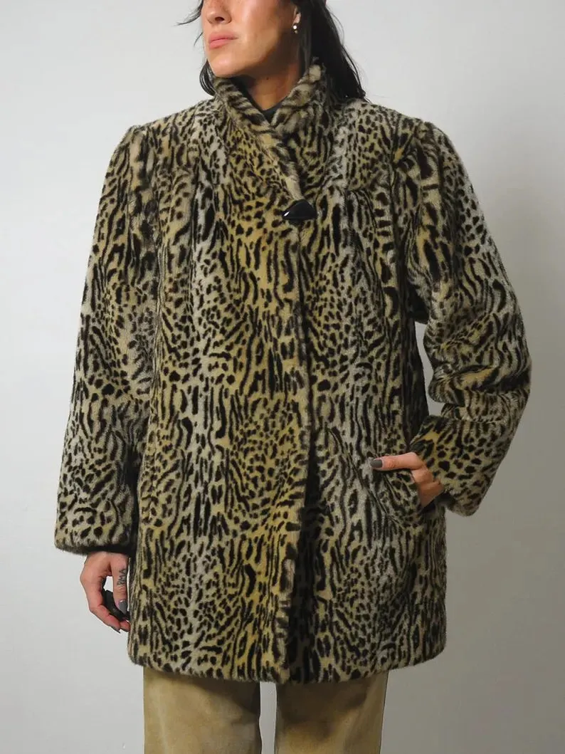 1970's Leopard Faux Fur Coat