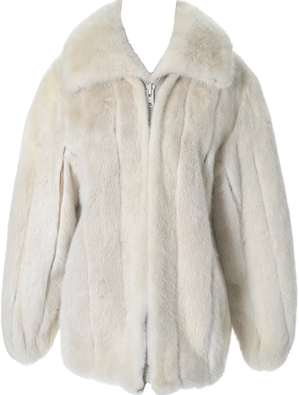 1970s Rare Wachtenheim Pearl White Mink Fur Jacket Zip Front Coat