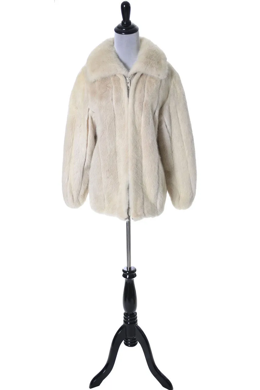 1970s Rare Wachtenheim Pearl White Mink Fur Jacket Zip Front Coat