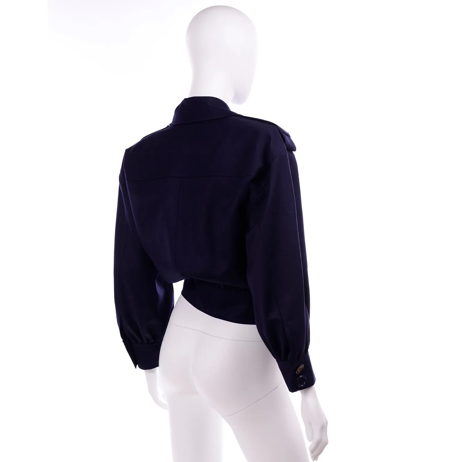 1986 Deadstock Yves Saint Laurent Vintage Navy Blue Wool Short Jacket w Tag