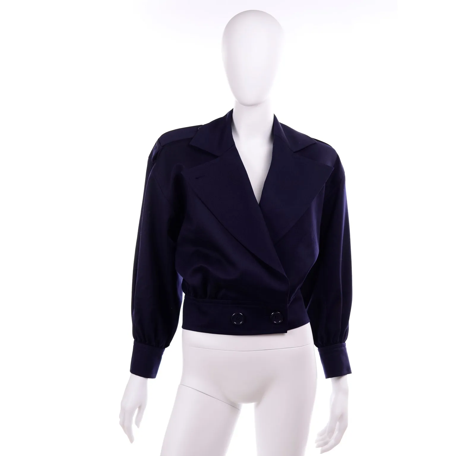 1986 Deadstock Yves Saint Laurent Vintage Navy Blue Wool Short Jacket w Tag