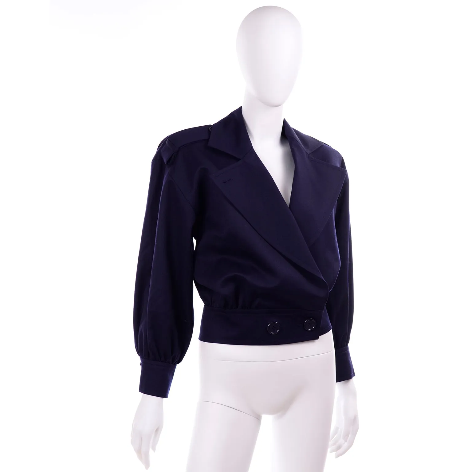 1986 Deadstock Yves Saint Laurent Vintage Navy Blue Wool Short Jacket w Tag