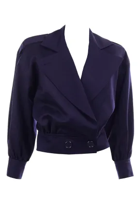 1986 Deadstock Yves Saint Laurent Vintage Navy Blue Wool Short Jacket w Tag