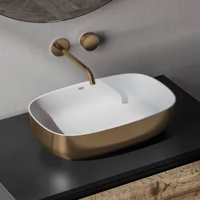 19" Solid Surface Bathroom Vessel Sink Matte Gold