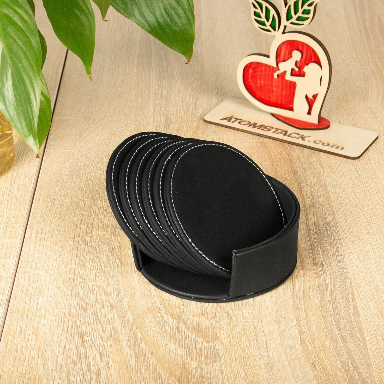 6 Pcs Double Leather Round Coasters