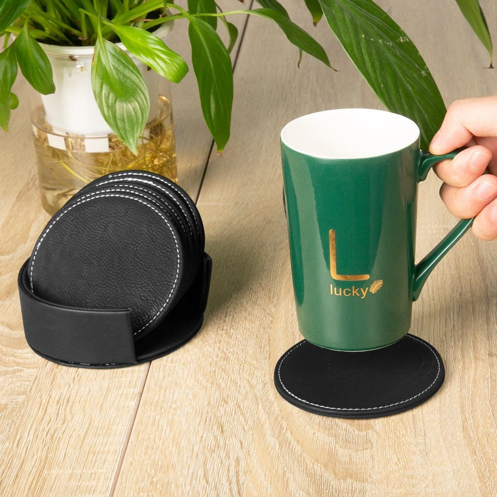 6 Pcs Double Leather Round Coasters