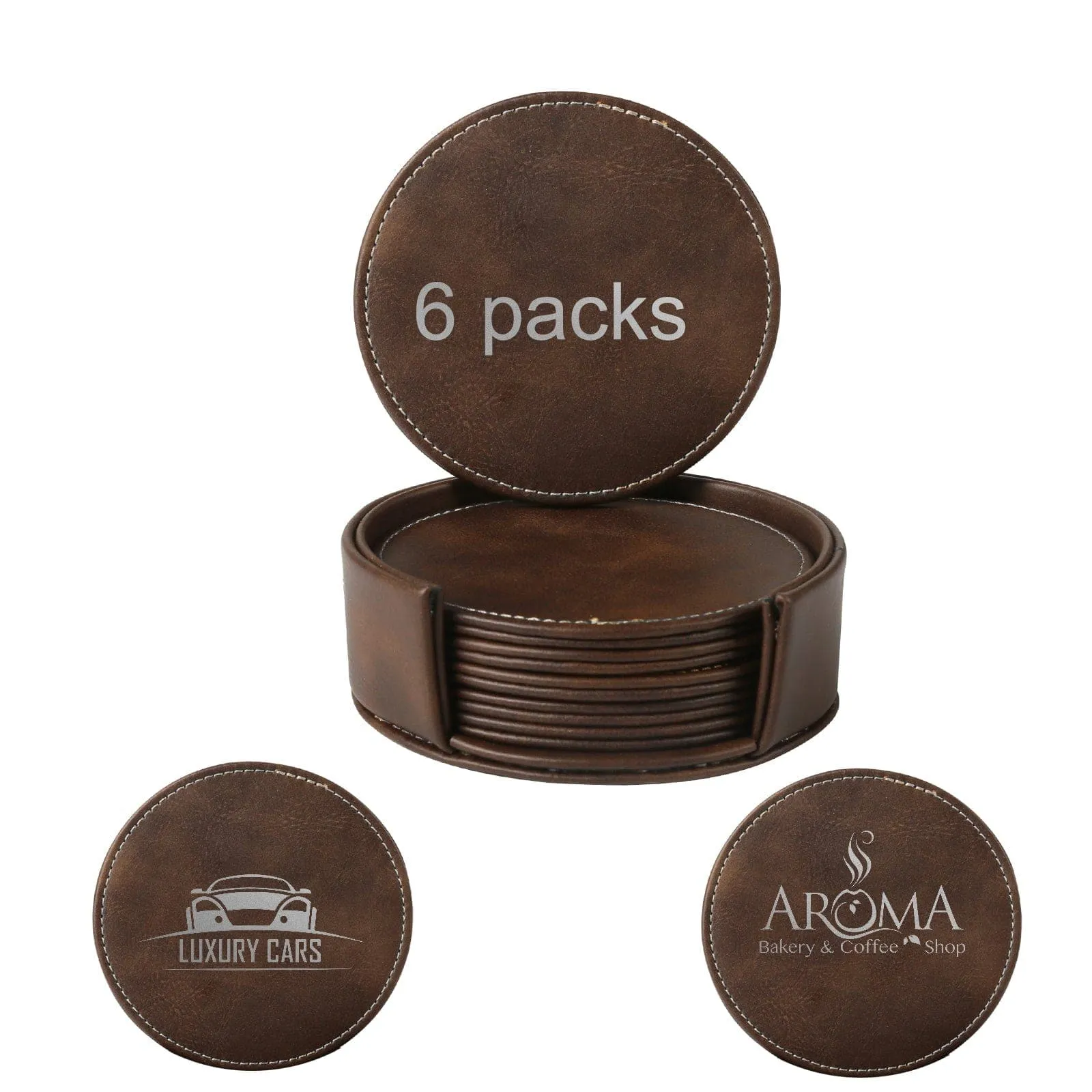 6 Pcs Double Leather Round Coasters