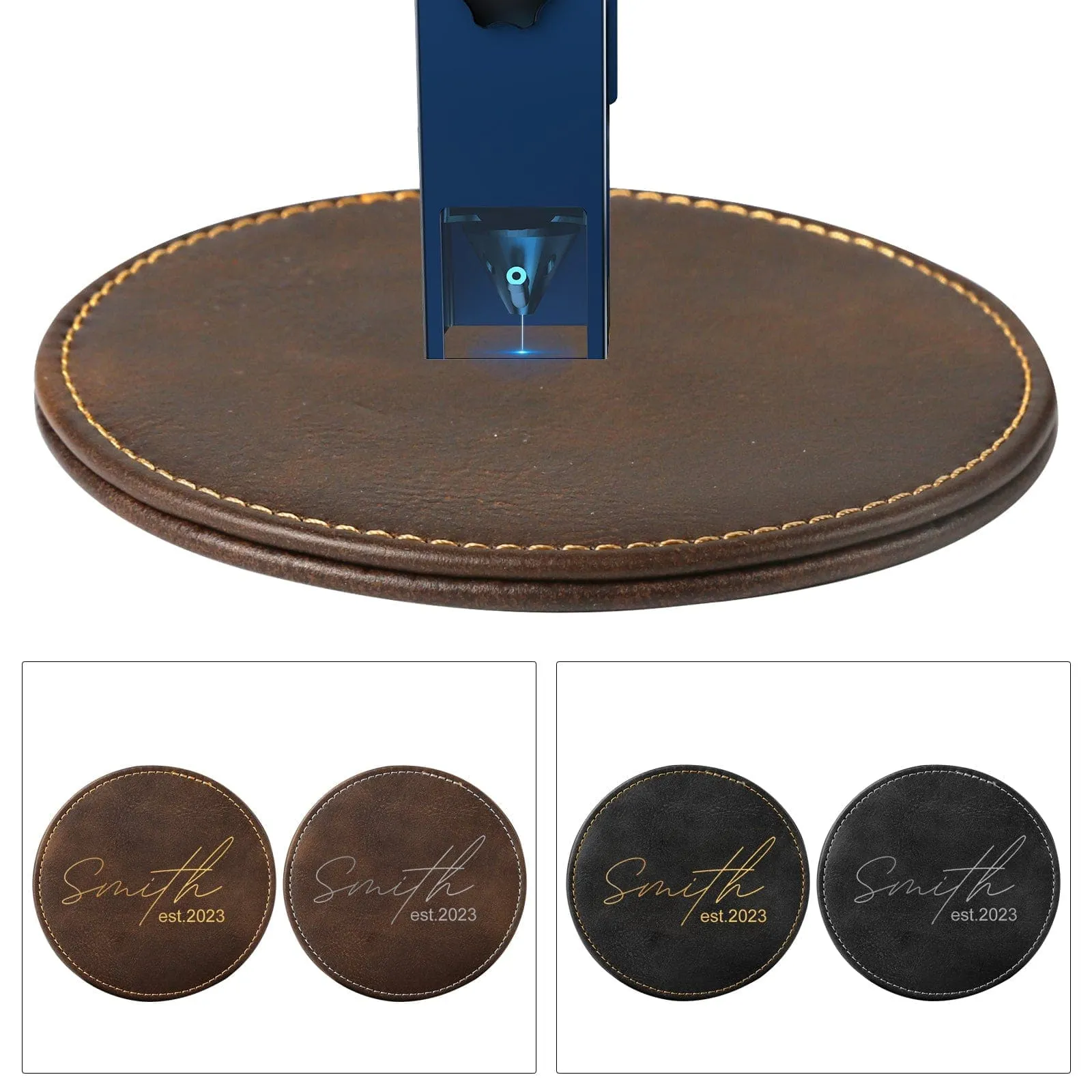 6 Pcs Double Leather Round Coasters