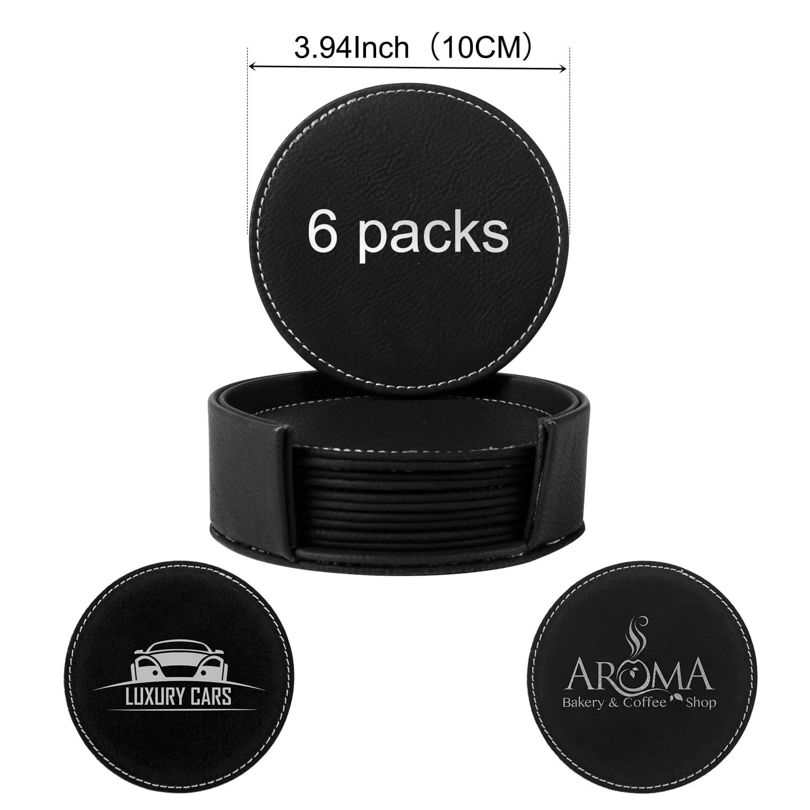 6 Pcs Double Leather Round Coasters