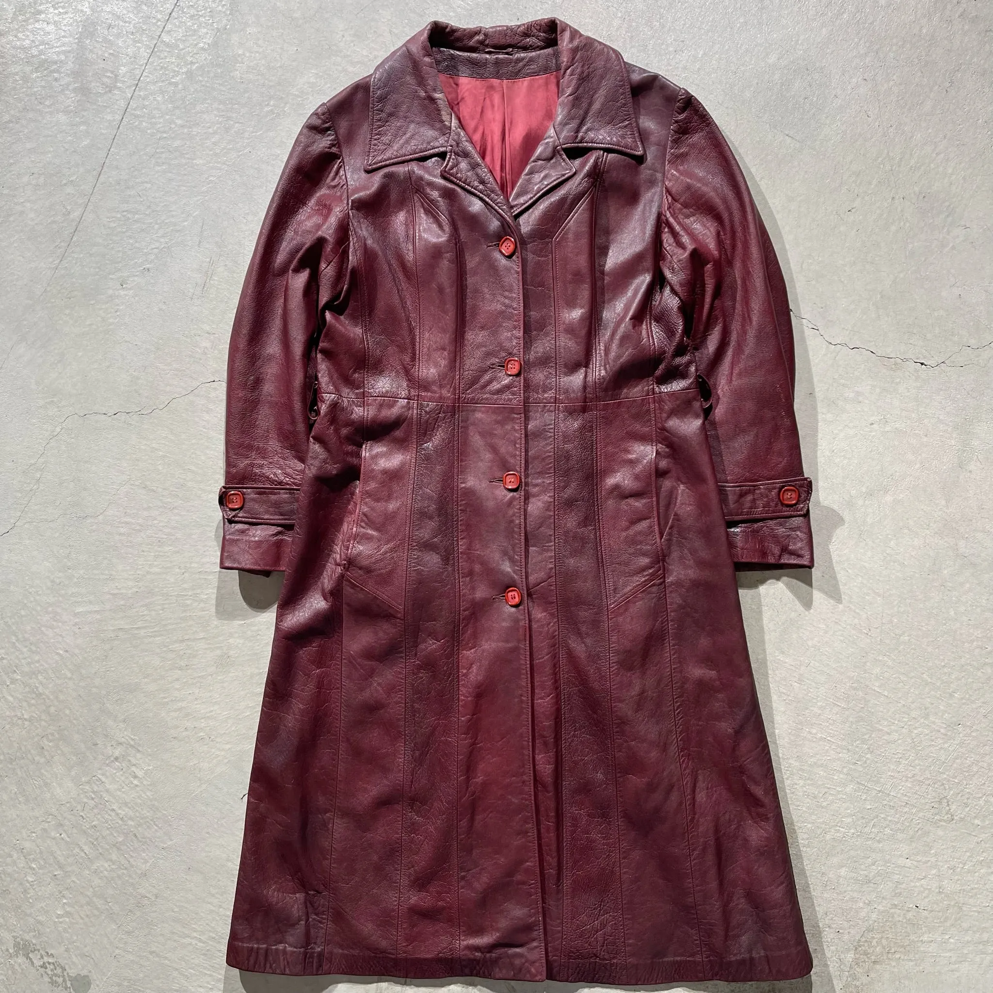 70s Leather Burgundy Trench Coat- M