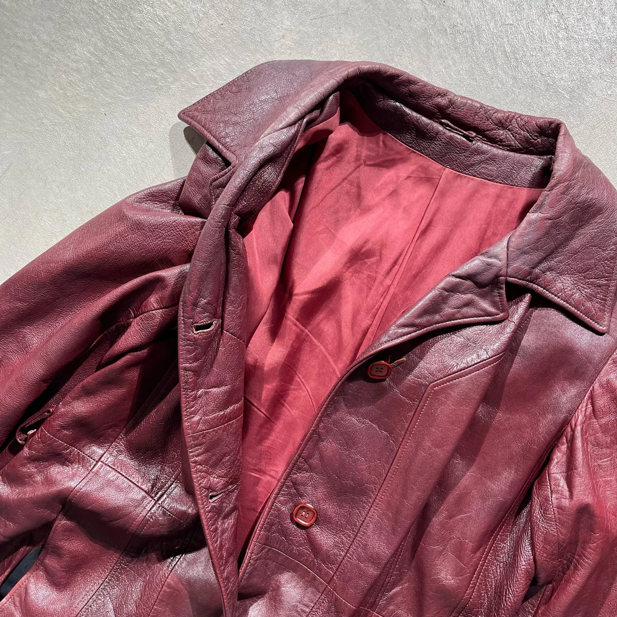 70s Leather Burgundy Trench Coat- M