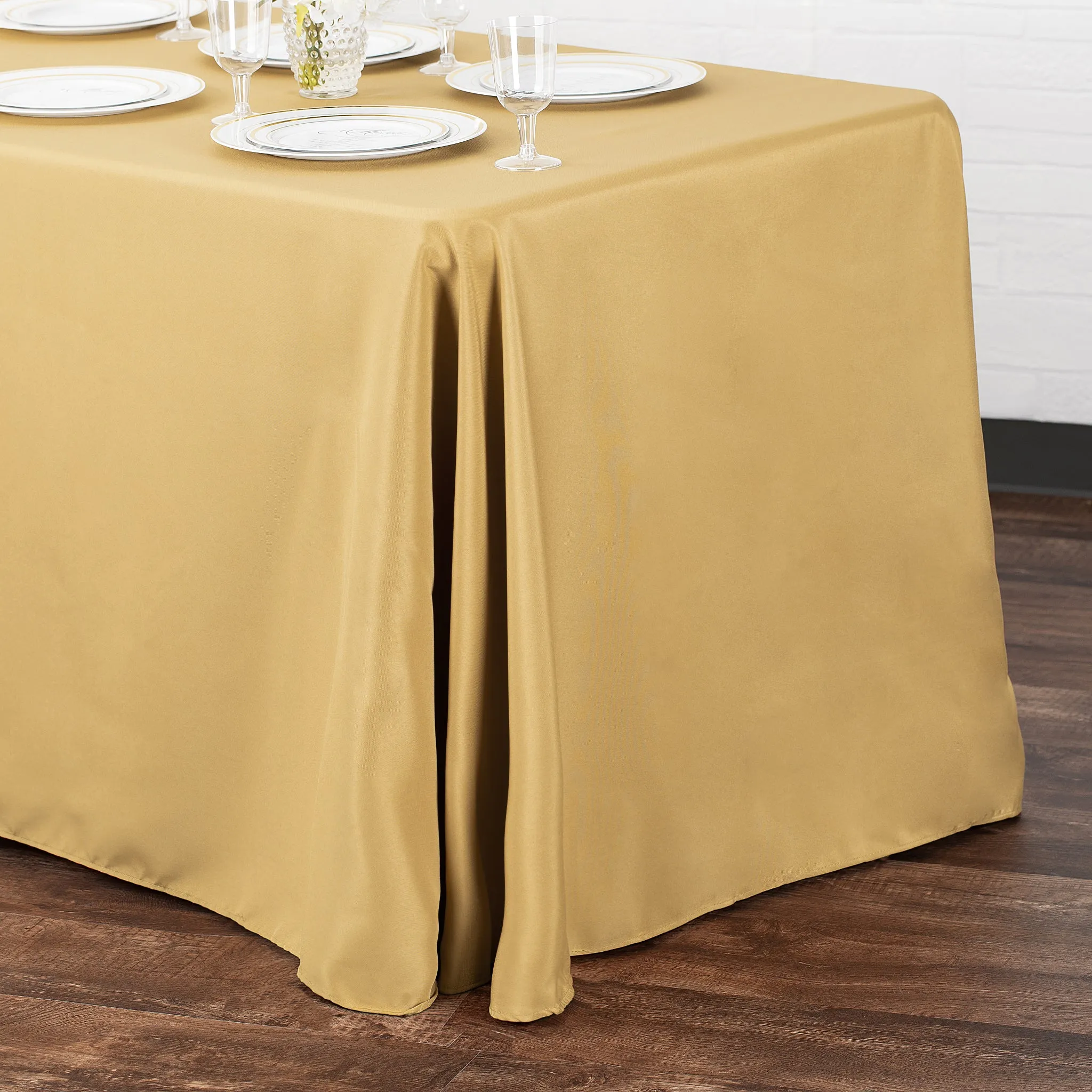 90"x156" Rectangular Oblong Polyester Tablecloth - Gold