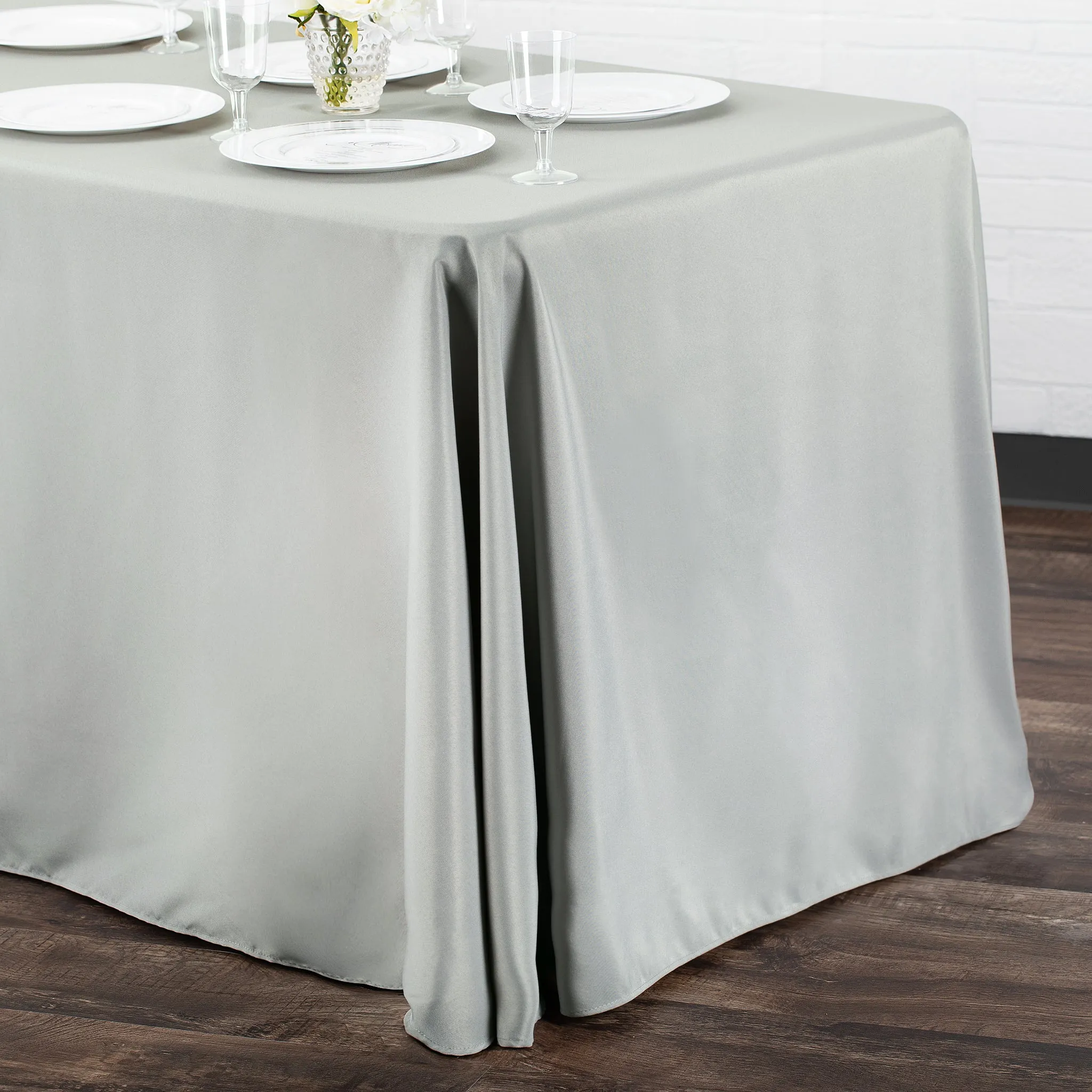 90"x156" Rectangular Oblong Polyester Tablecloth - Gray/Silver