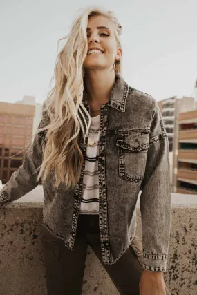 Acid Wash Denim Jacket in Charcoal