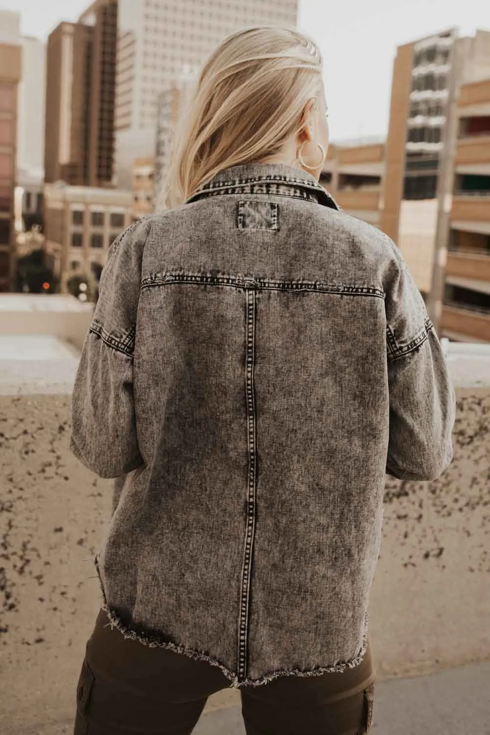 Acid Wash Denim Jacket in Charcoal