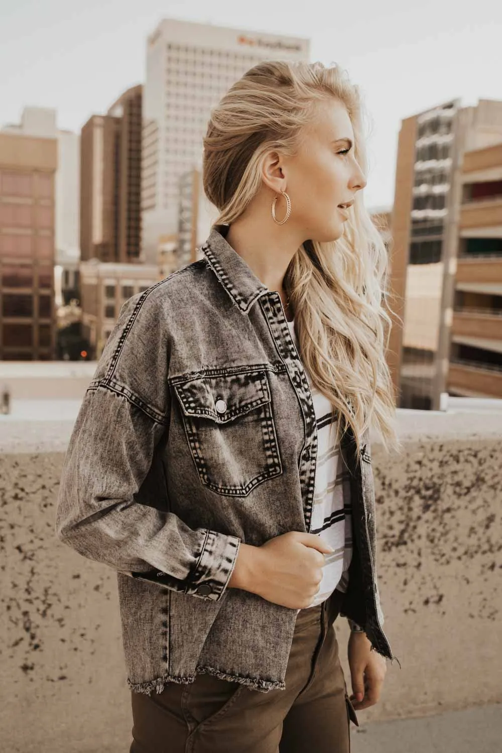 Acid Wash Denim Jacket in Charcoal