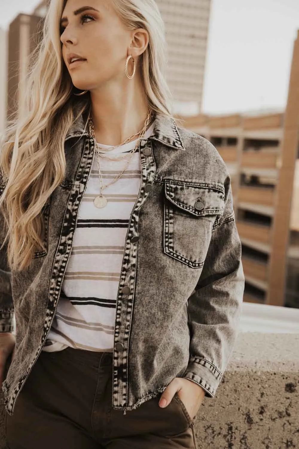 Acid Wash Denim Jacket in Charcoal