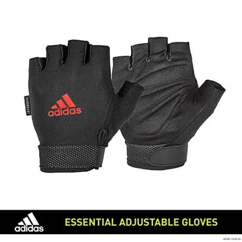 adidas Essential Adjustable Fingerless Gloves for Men and Women - Padded Weight Lifting Gloves - Adjustable Wrist Straps for Tailored, Secure Fit - Red, Large