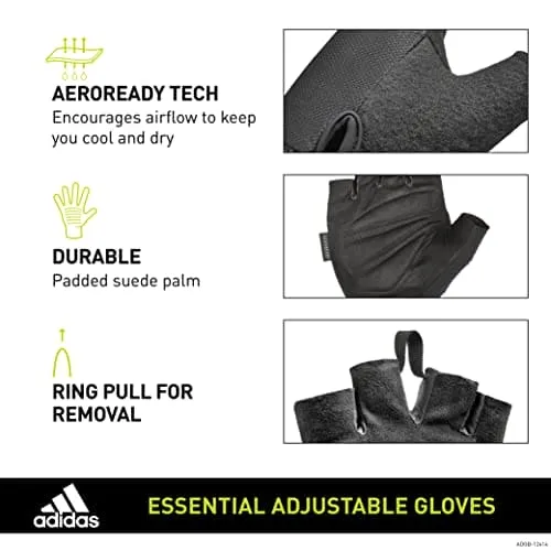 adidas Essential Adjustable Fingerless Gloves for Men and Women - Padded Weight Lifting Gloves - Adjustable Wrist Straps for Tailored, Secure Fit - Red, Large