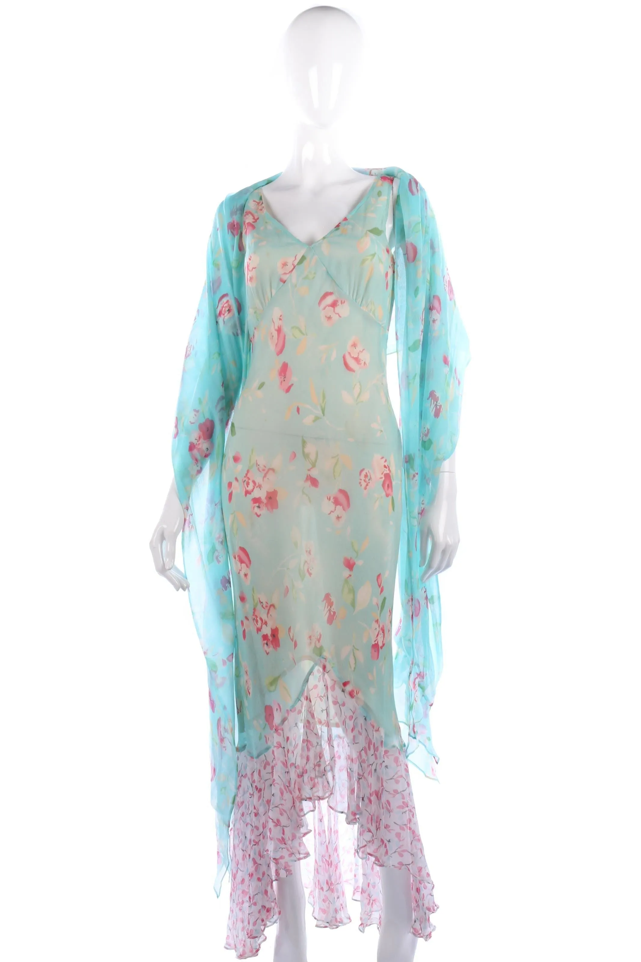 Amazing long silk chiffon dress with matching blue stole