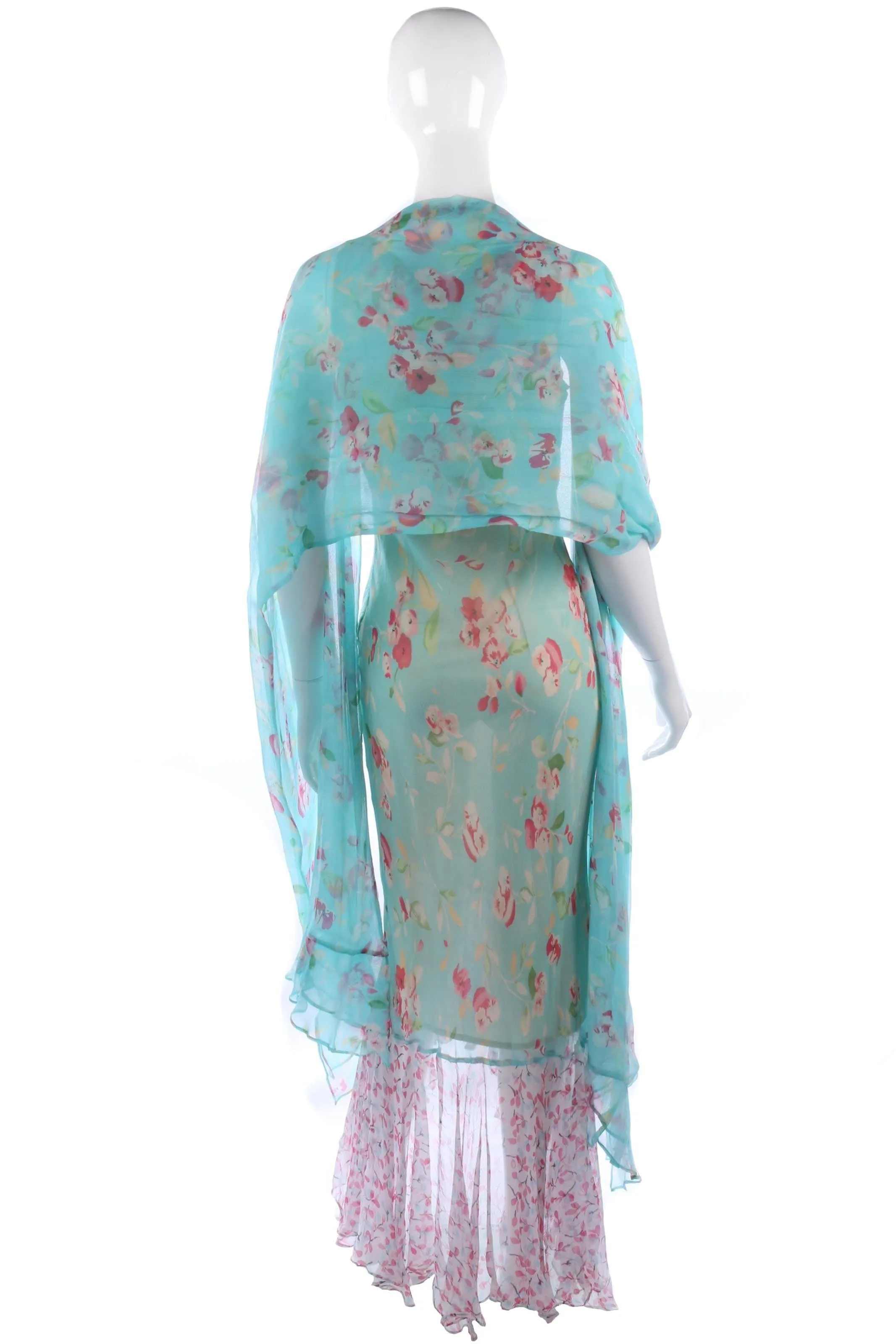 Amazing long silk chiffon dress with matching blue stole