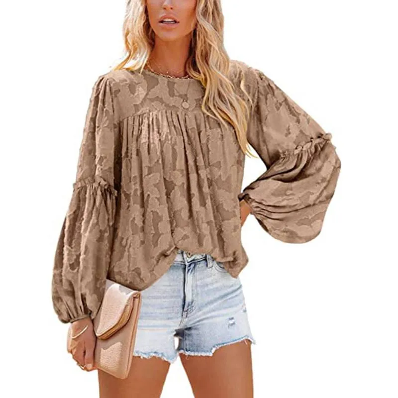 Andrea Flared Sleeve Round Neck Jacquard Chiffon Top