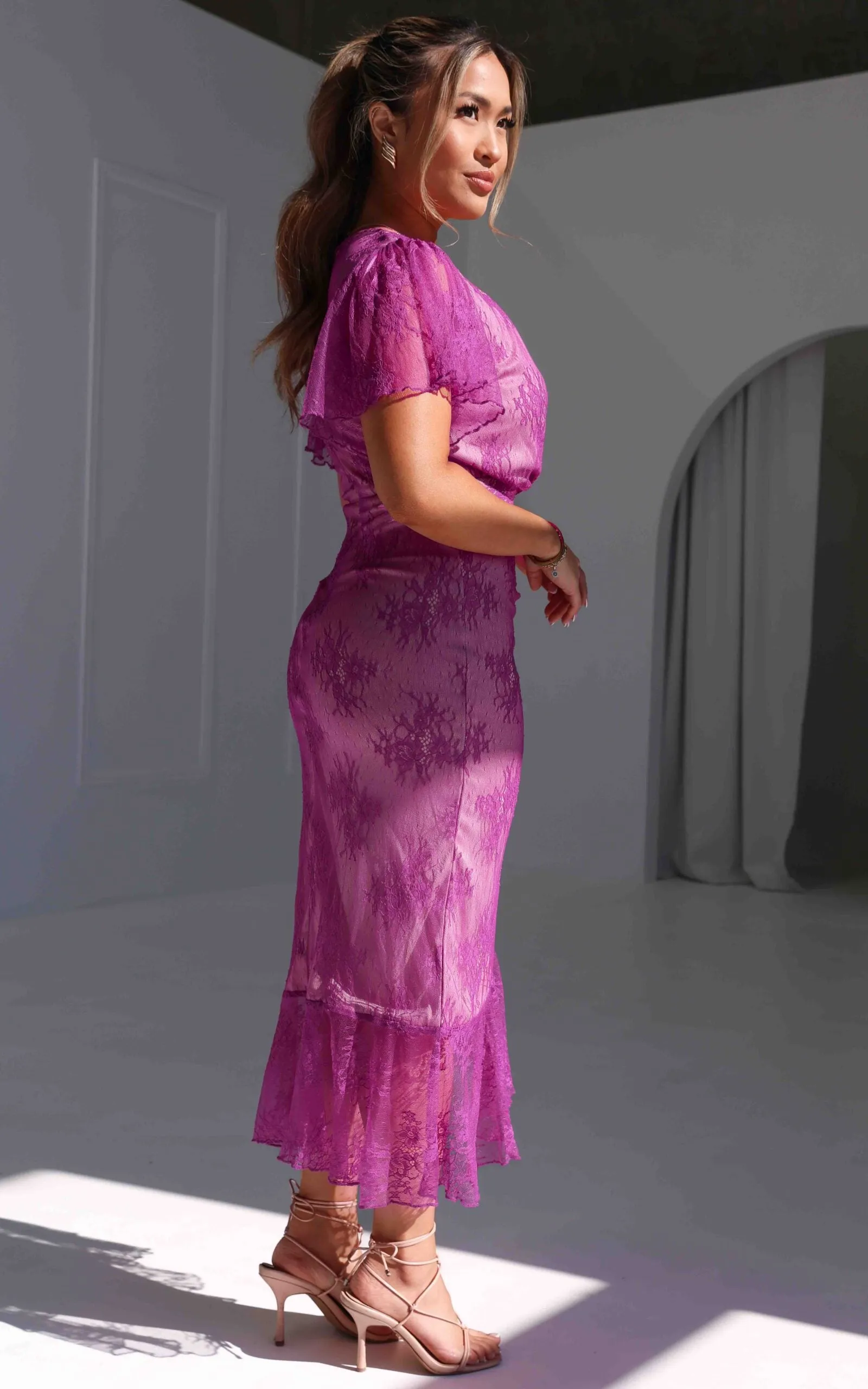 Angelina Lace Maxi Dress - Purple nude