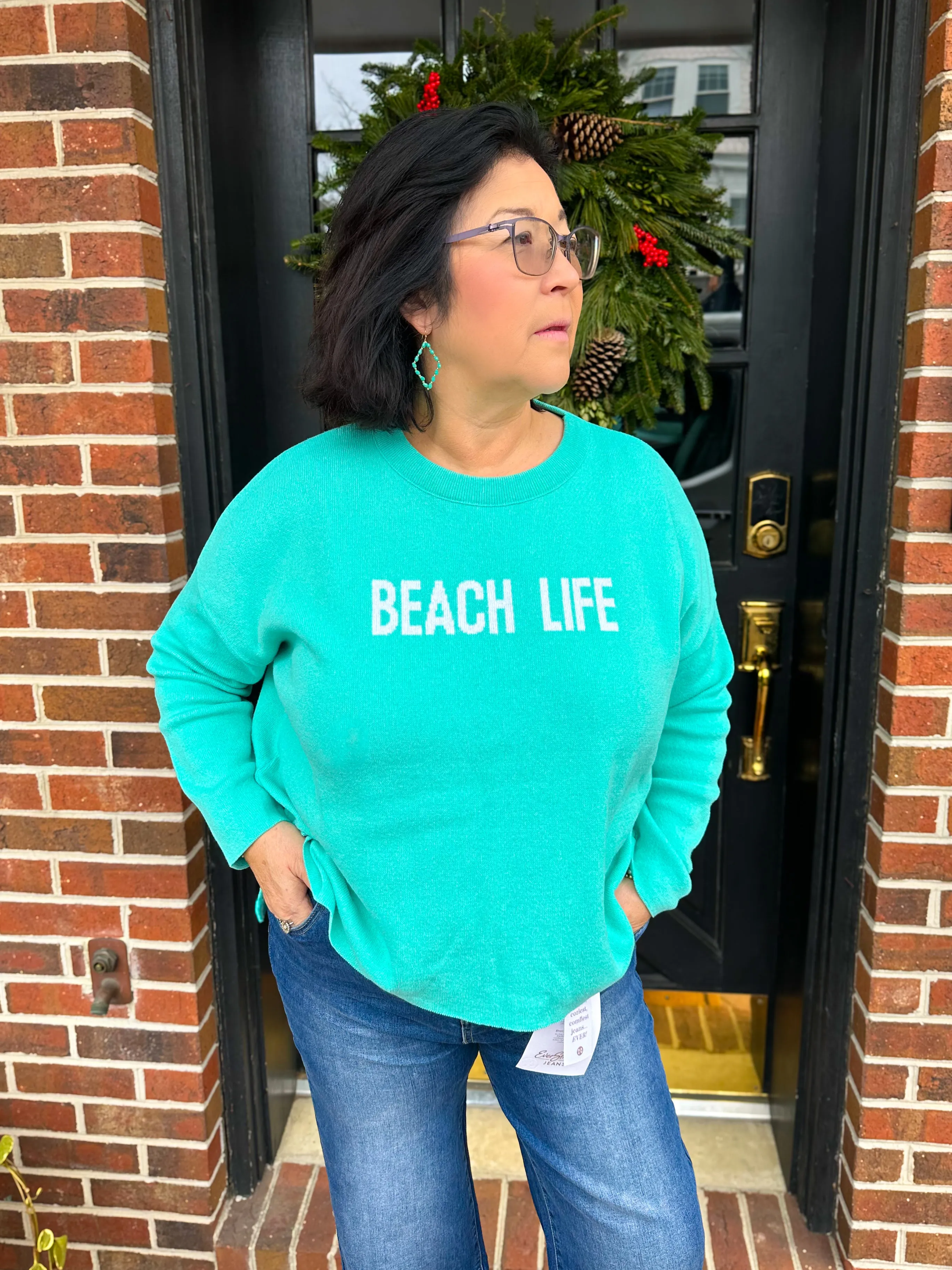 Aqua Beach Life Pullover Sweater