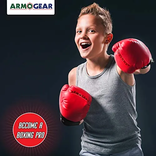 ArmoGear Kids Boxing Gloves with Easy Closure Fits Kids & Teens Red black