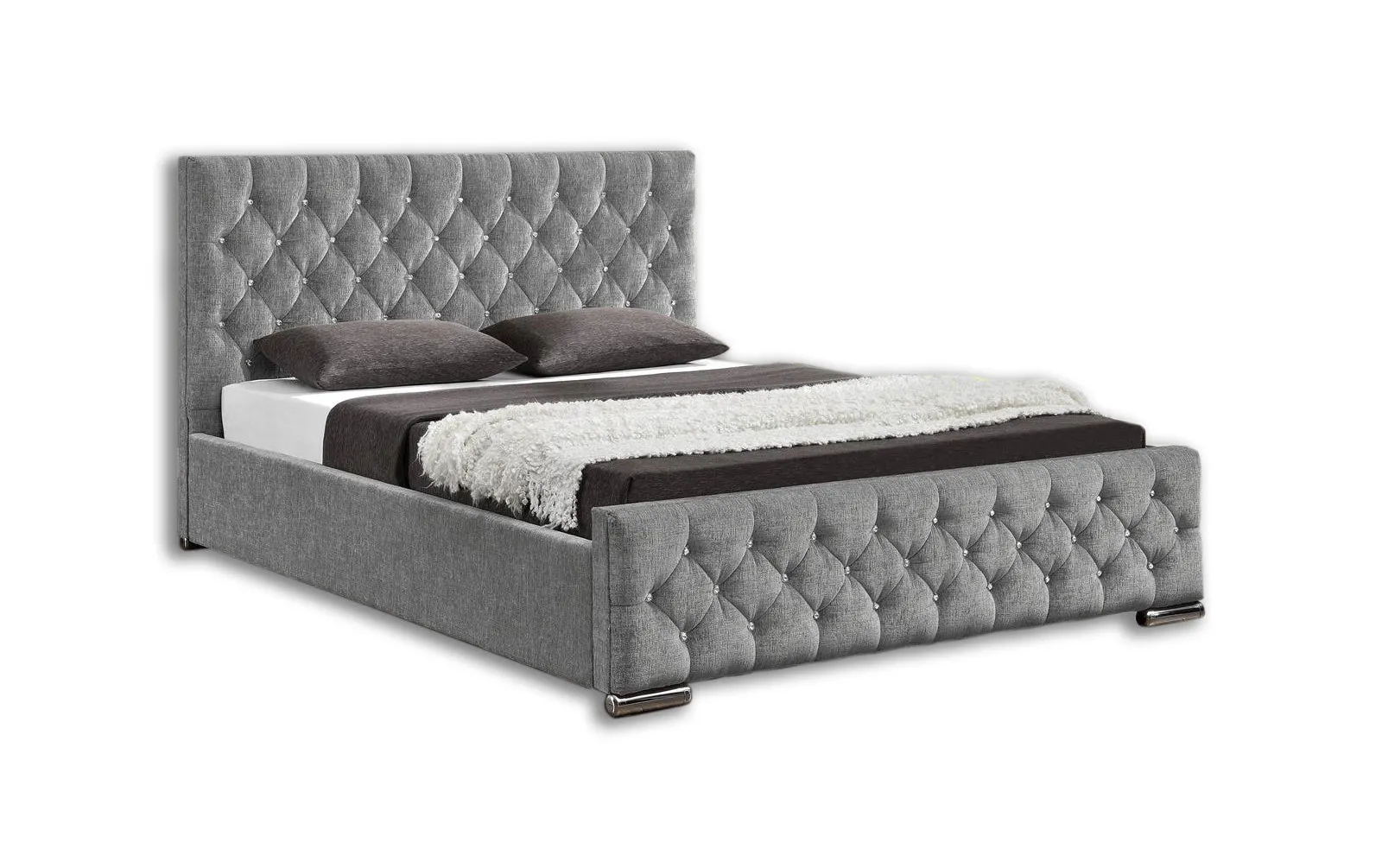 Arya Fabric Ottoman Super King Bed with Storage, Silver Chenille