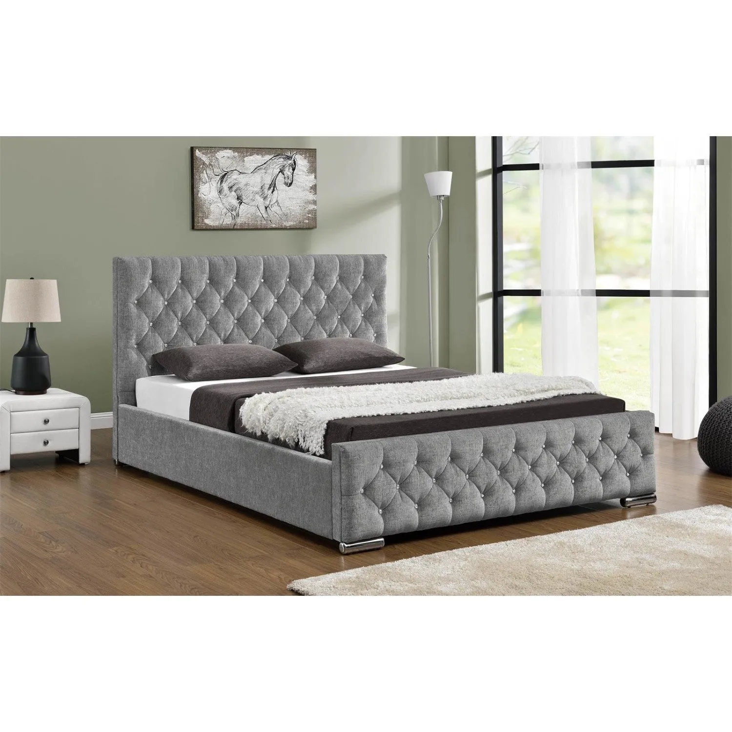 Arya Fabric Ottoman Super King Bed with Storage, Silver Chenille