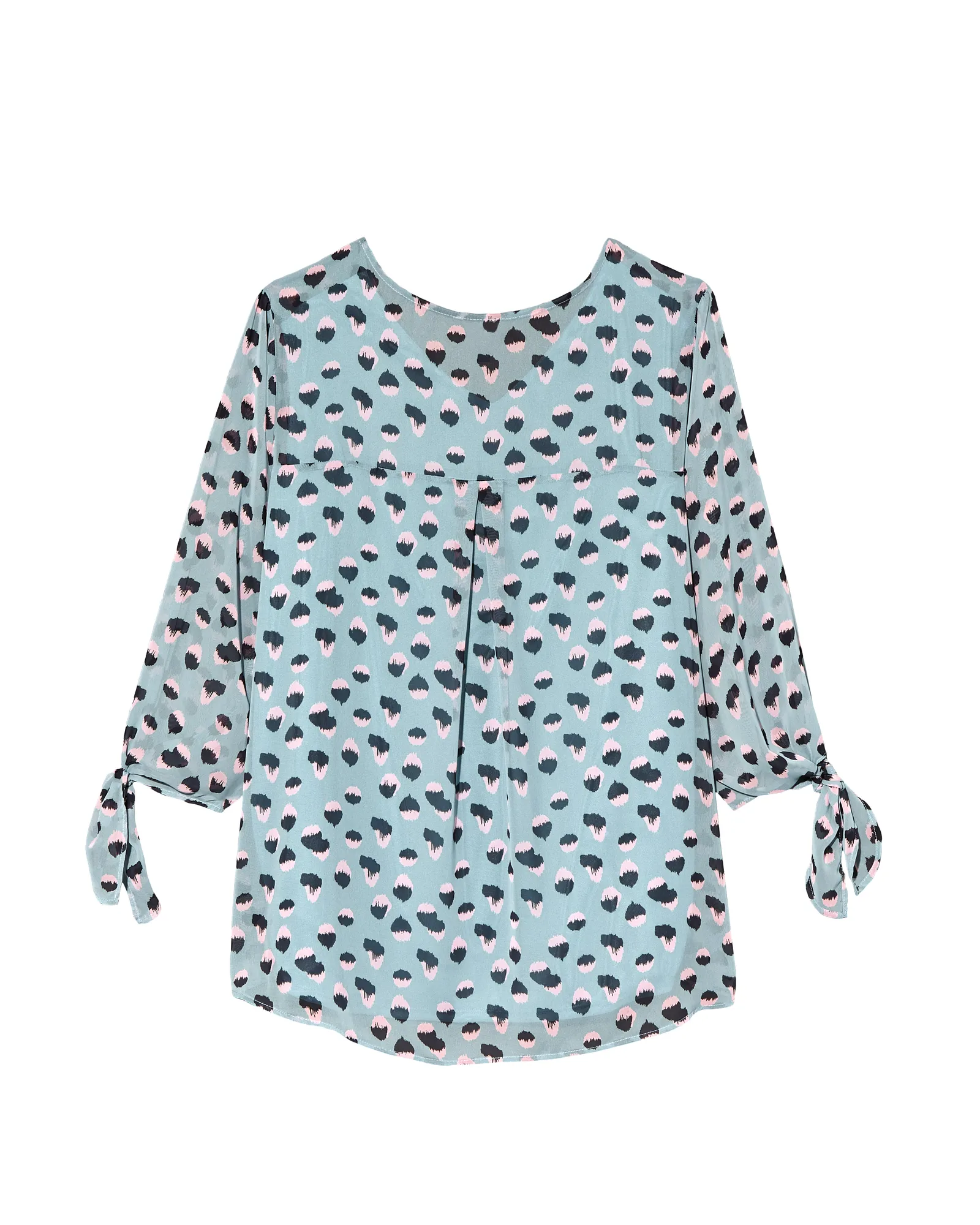 Aubrey Sheer Sleeve Woven Blouse | Light Blue / Pink