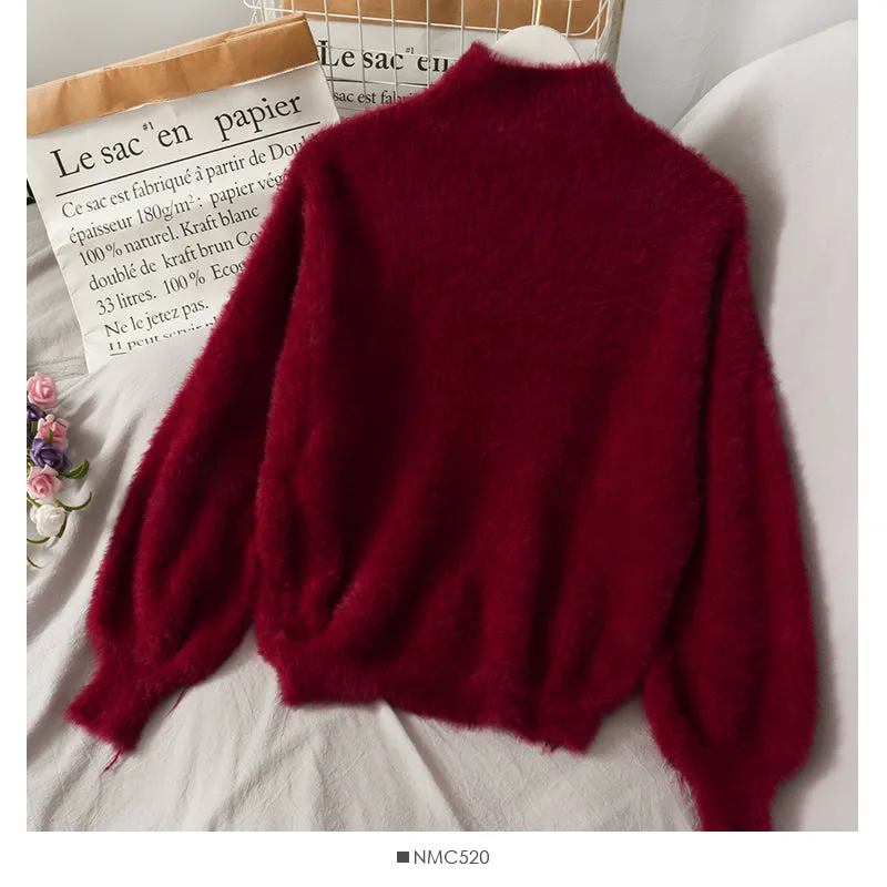 Autumn and winter sweet and versatile half high collar long sleeve sweater  1922