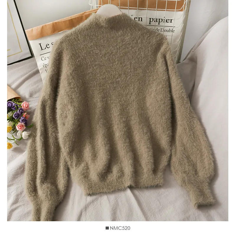 Autumn and winter sweet and versatile half high collar long sleeve sweater  1922