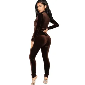 Autumn Winter Long Rompers Slim Full Overalls Women Sexy Turtleneck Pleuche Bodysuits Bodycon Velvet Jumpsuits