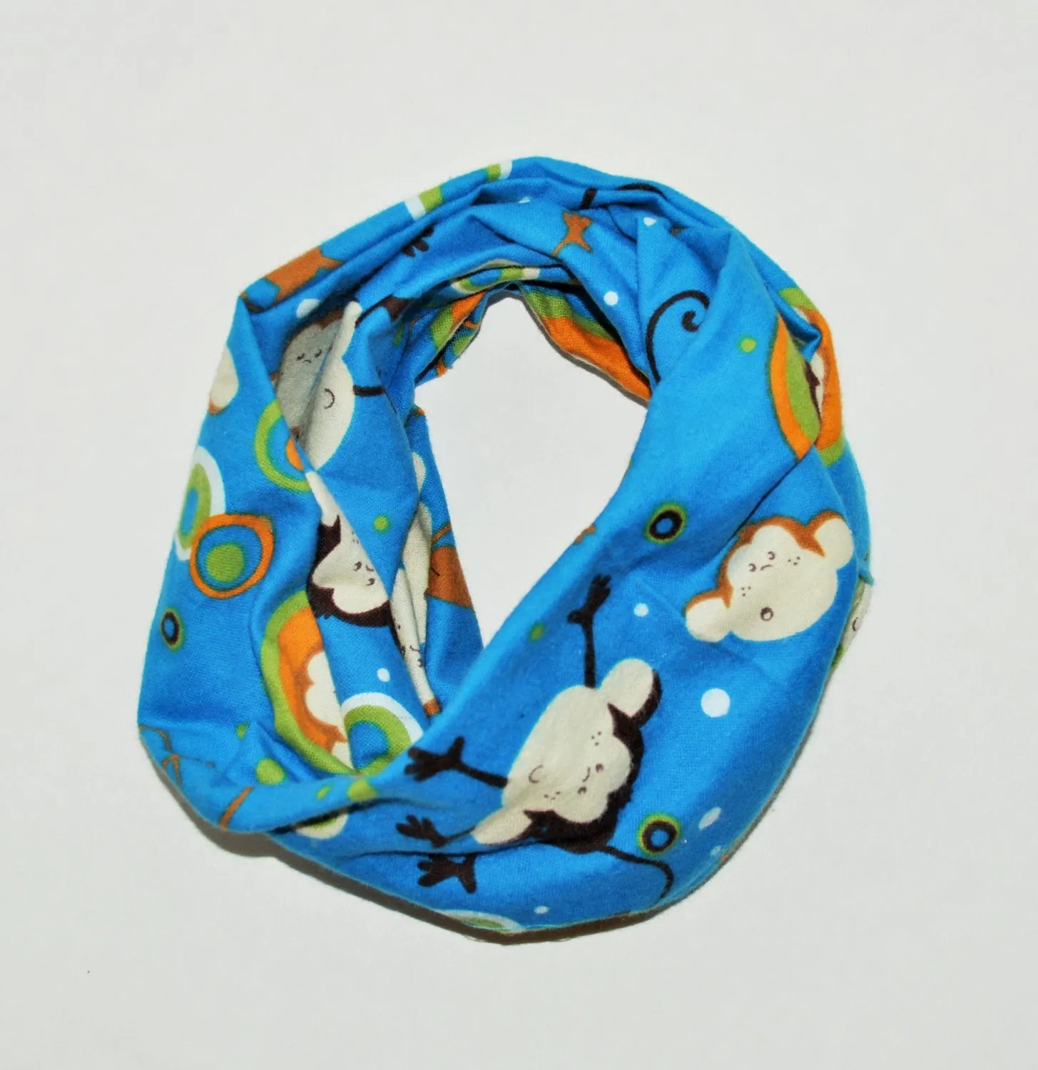 Baby/Toddler infinity scarf, monkey scarf, soft baby scarf, trendy baby scarf, infinity scarf, blue monkey infinity scarf,  toddler scarf