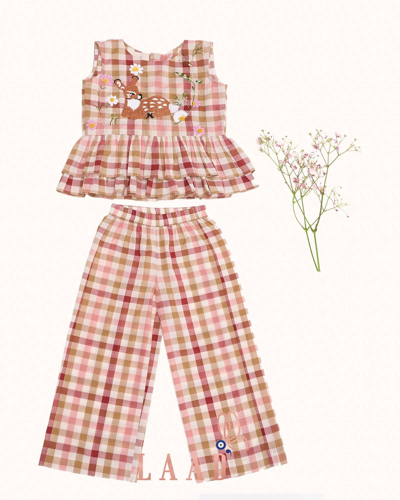 Bambi Deer Hand-Embroidered Peplum Co-ord Set