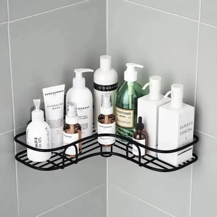 Bathroom Kitchen Punch Corner Frame Shower Shelf Wrought Iron Shampoo Storage Rack