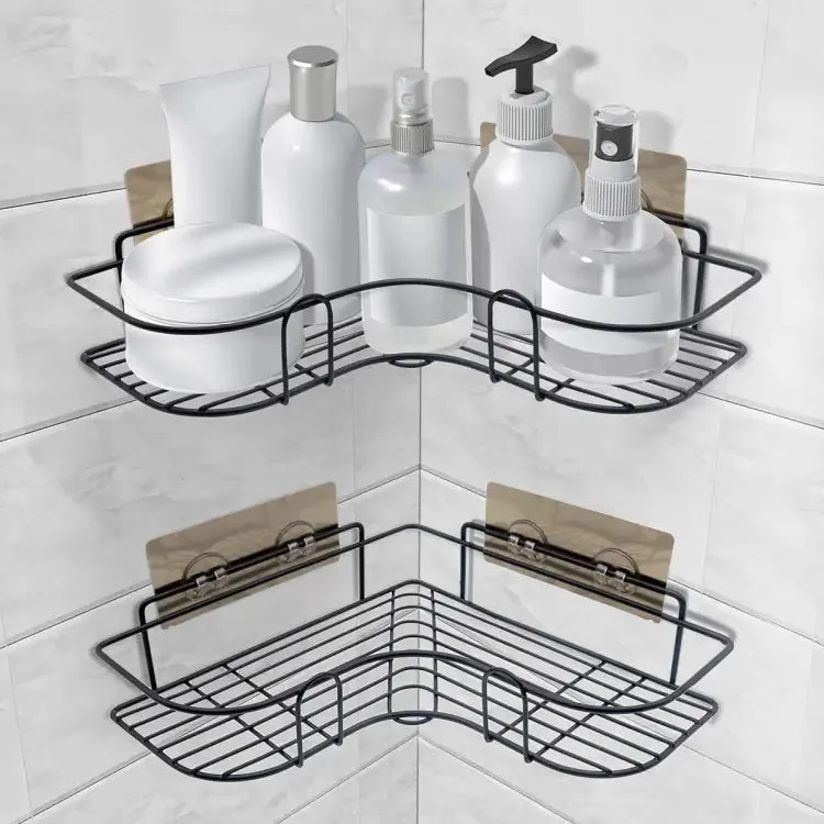 Bathroom Kitchen Punch Corner Frame Shower Shelf Wrought Iron Shampoo Storage Rack