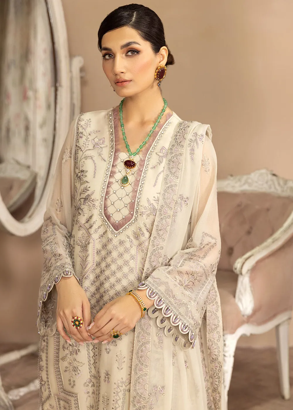 Beige Formal Suit - Alizeh - Dhaagay Formals '23 - V02D01- Kiera