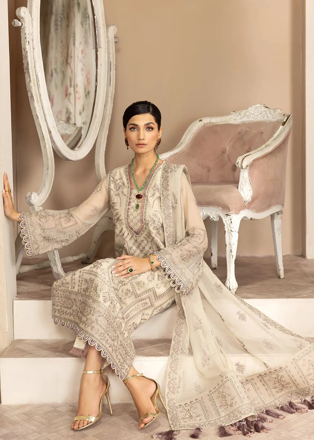 Beige Formal Suit - Alizeh - Dhaagay Formals '23 - V02D01- Kiera