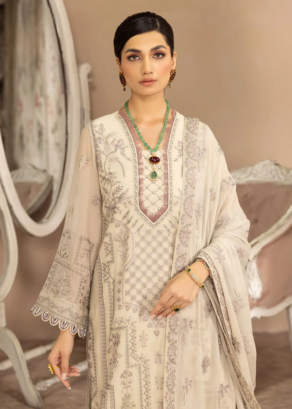 Beige Formal Suit - Alizeh - Dhaagay Formals '23 - V02D01- Kiera