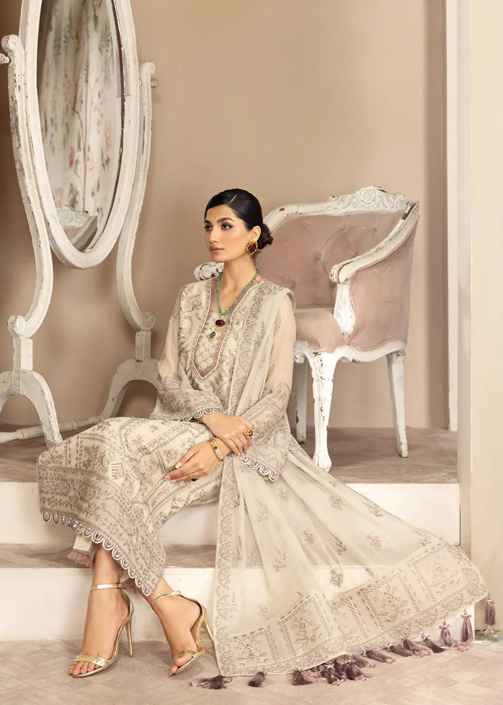 Beige Formal Suit - Alizeh - Dhaagay Formals '23 - V02D01- Kiera