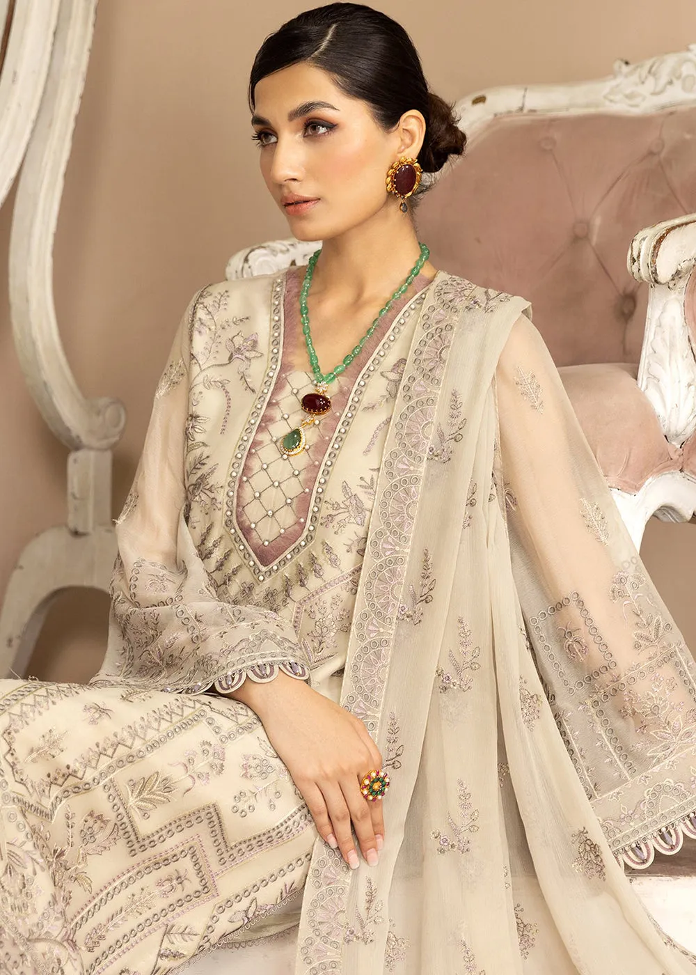 Beige Formal Suit - Alizeh - Dhaagay Formals '23 - V02D01- Kiera