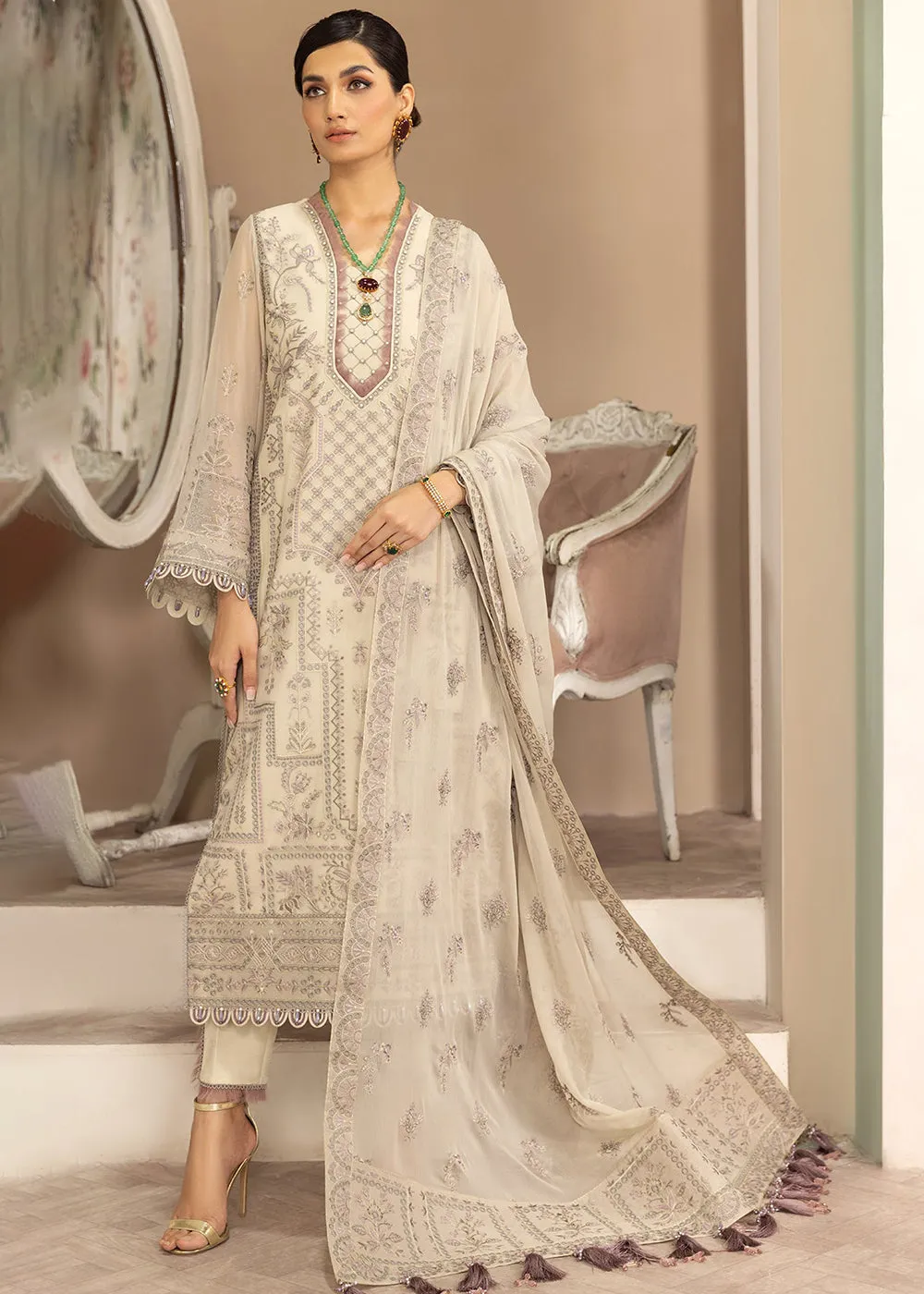 Beige Formal Suit - Alizeh - Dhaagay Formals '23 - V02D01- Kiera