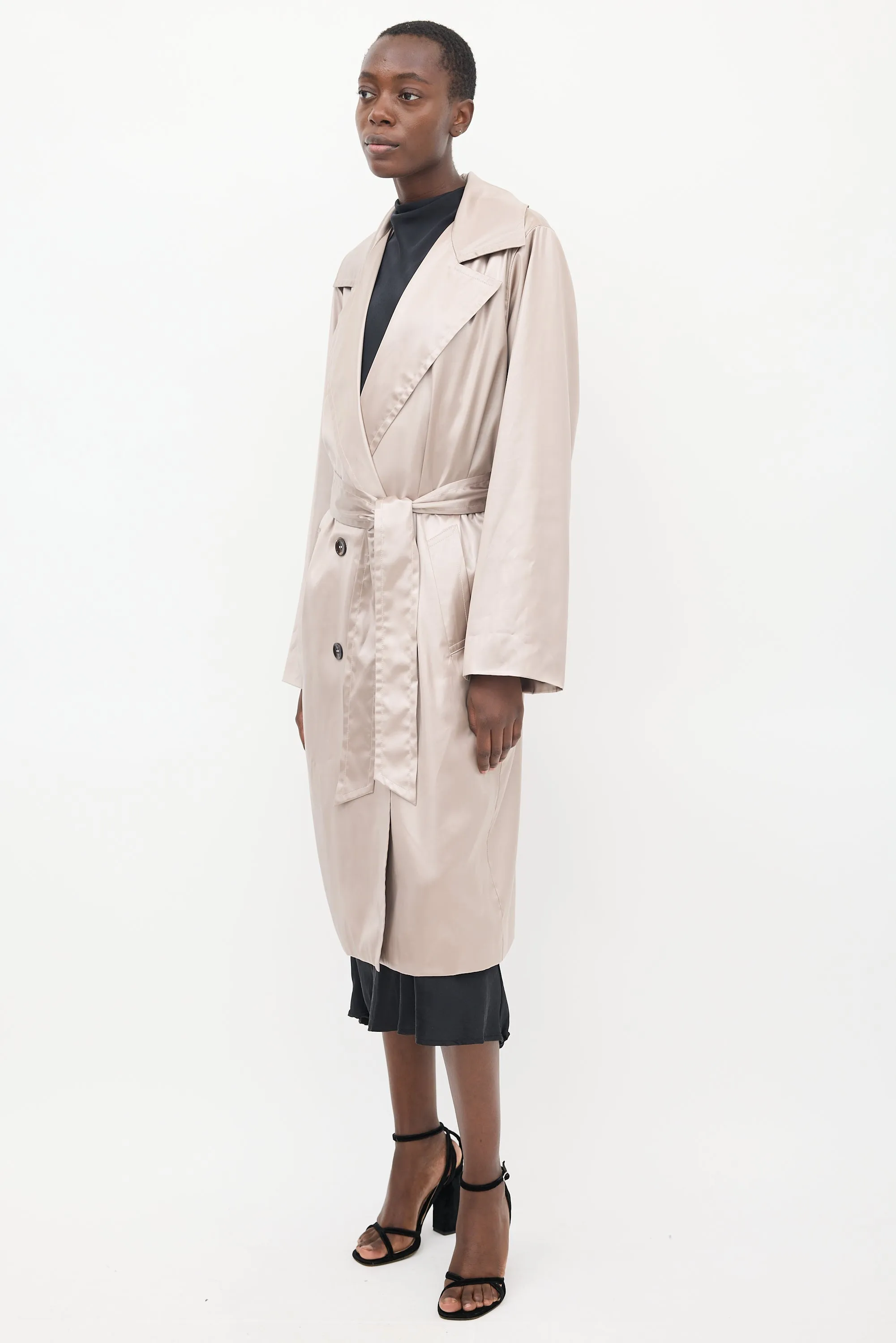 Beige Satin Mona Belted Trench Coat