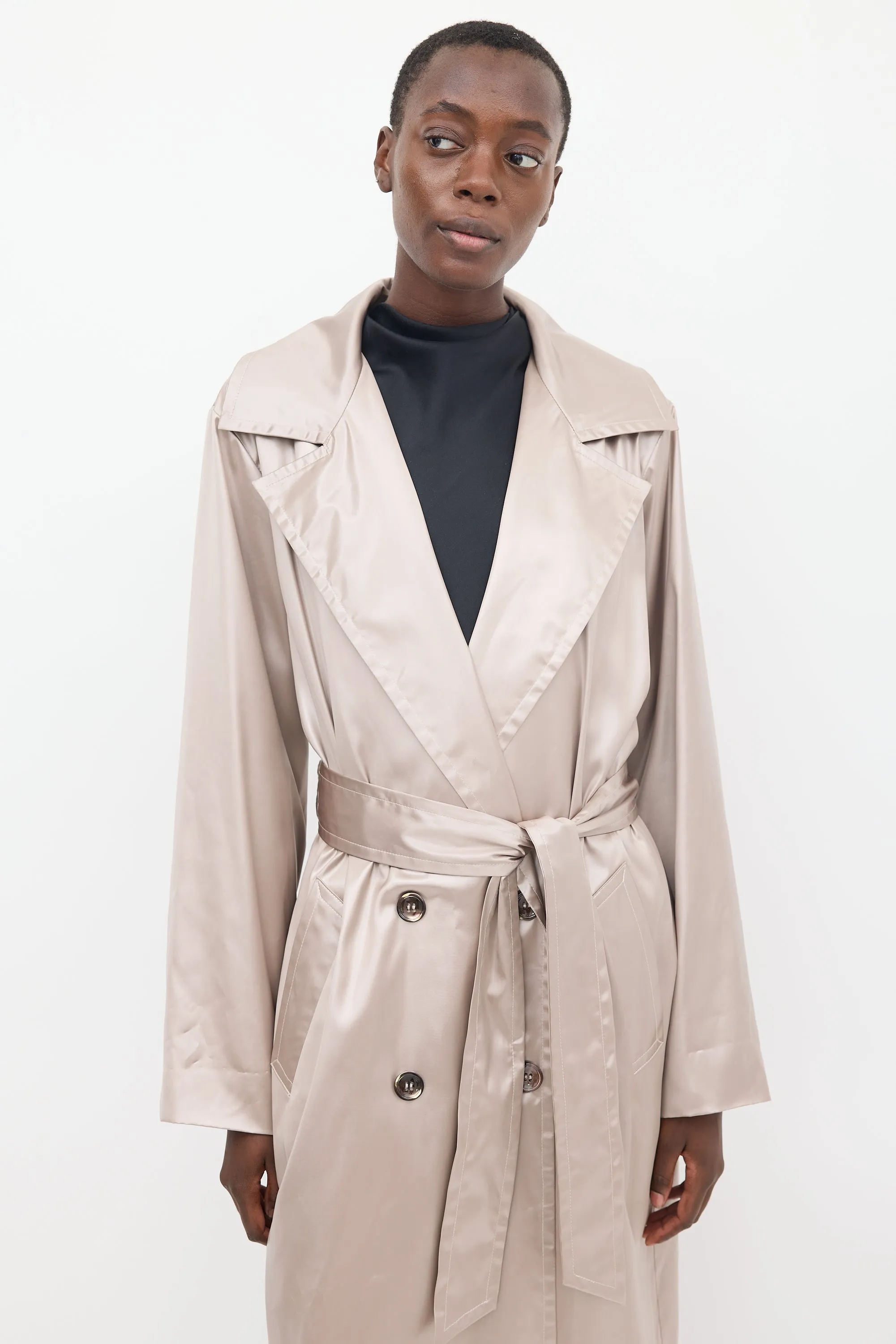 Beige Satin Mona Belted Trench Coat